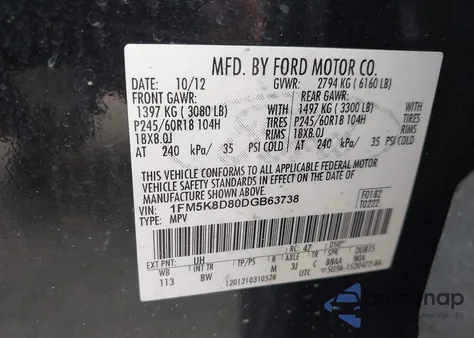 2013 Ford Explorer Xlt from USA, damaged, VIN 1FM5K8D80DGB63738